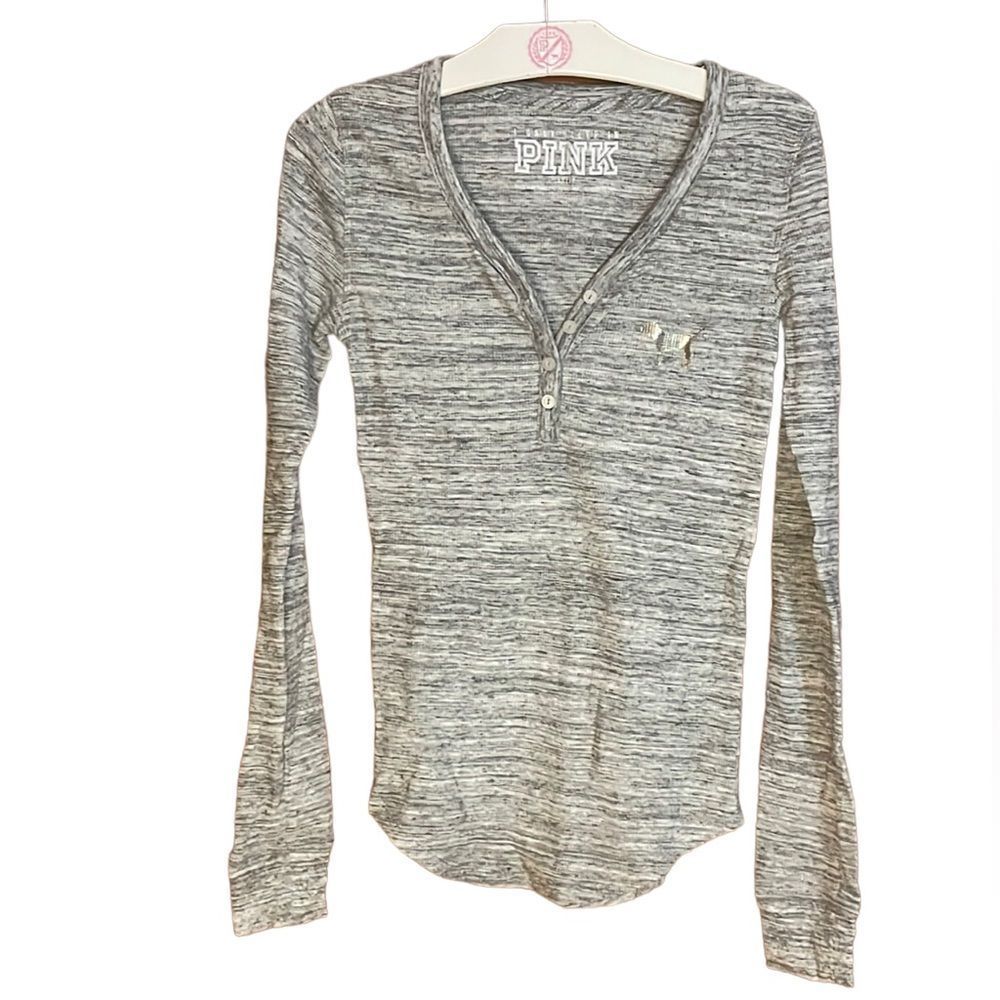 •PINK•NWOT HEATHERED(marble) GREY LONG SLEEVE THERMAL SLEEPWEAR SIZE XS